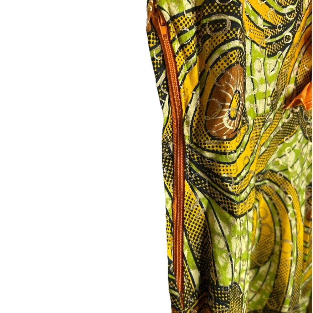 VTG Handmade African Print Maxi Dress Ruffle Puff Sleeve Boho Festival S/M - Picture 6 of 14